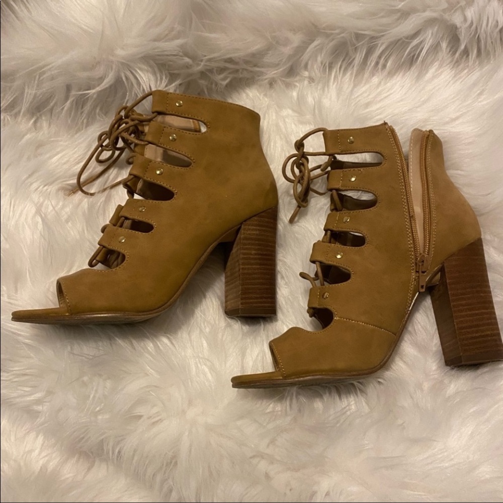 Aldo Peep Toe Camel Suede Wedge Sandal